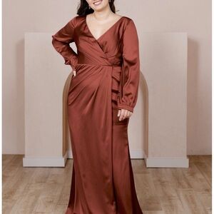 Revelry Long Sleeve Satin Dress in Shade Copper
